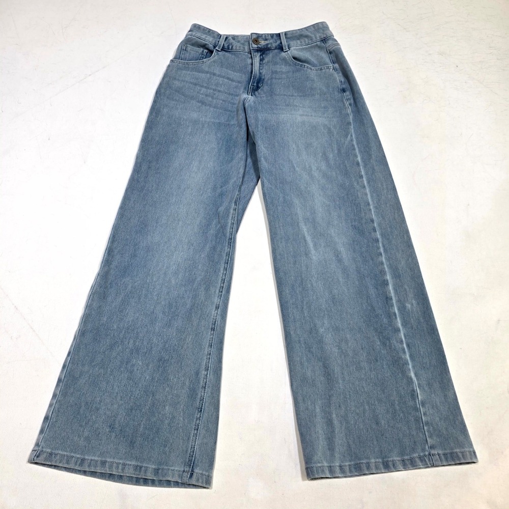 Halara Wide Leg Jeans Womens XS Blue High Waisted Flare Denim Trousers 02768205